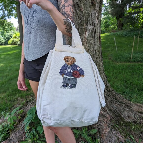 Beige Ralph Lauren Teddy Bag Basketball Vintage 90s